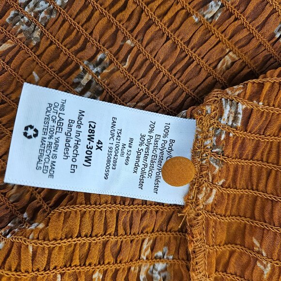 New Terra & Sky Plus Size 4X Long Sleeve Smocked Top Floral Print Mustard Yellow - Picture 11 of 12